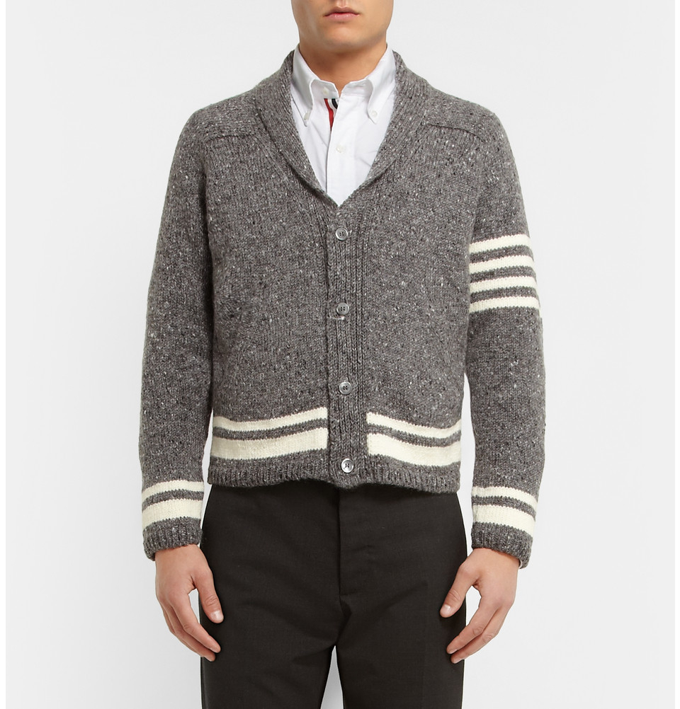 Thom browne Intarsia Stripe Cashmere Cropped Cardigan in Gray for Men ...