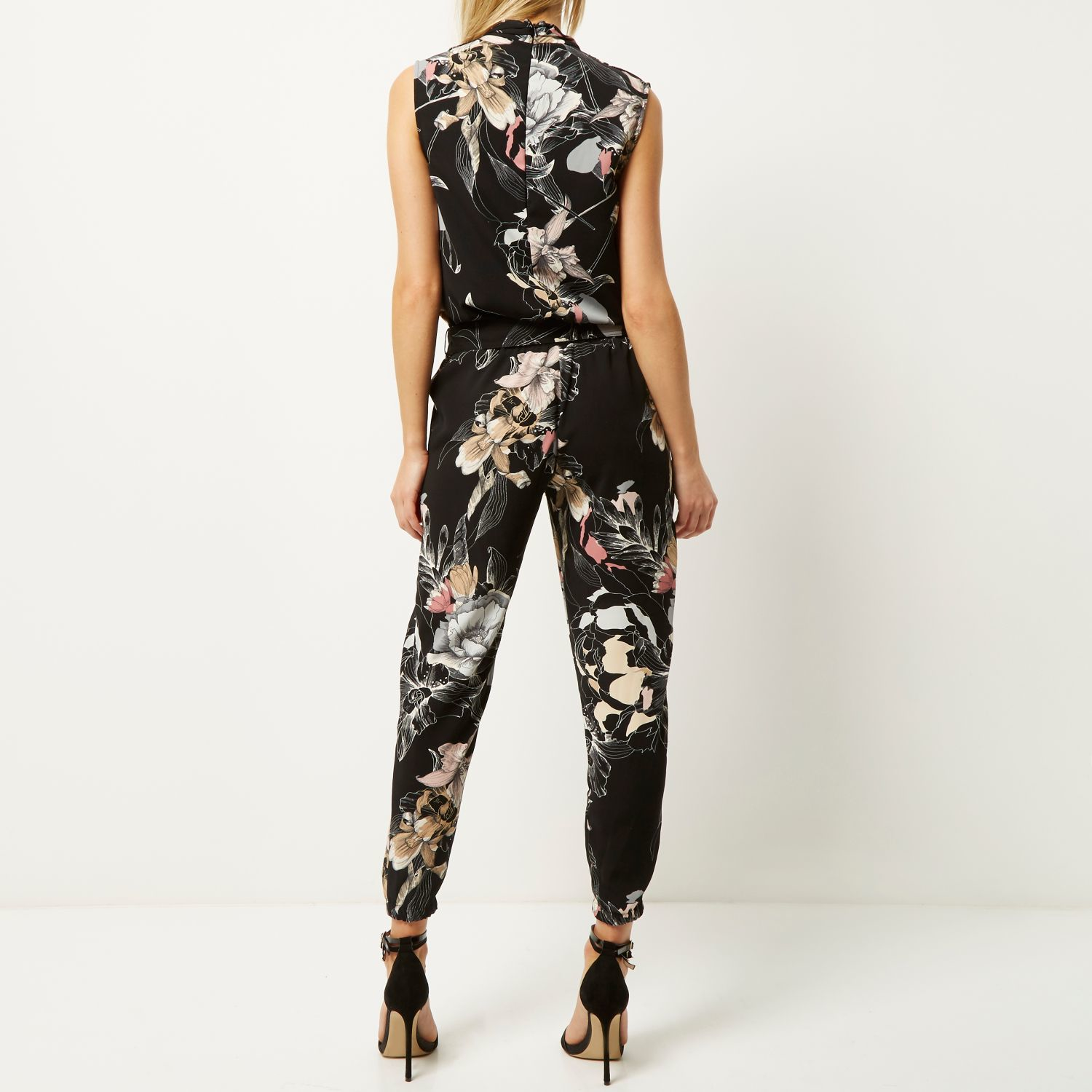 River Island Black Floral Print Smart Jumpsuit in Black Lyst