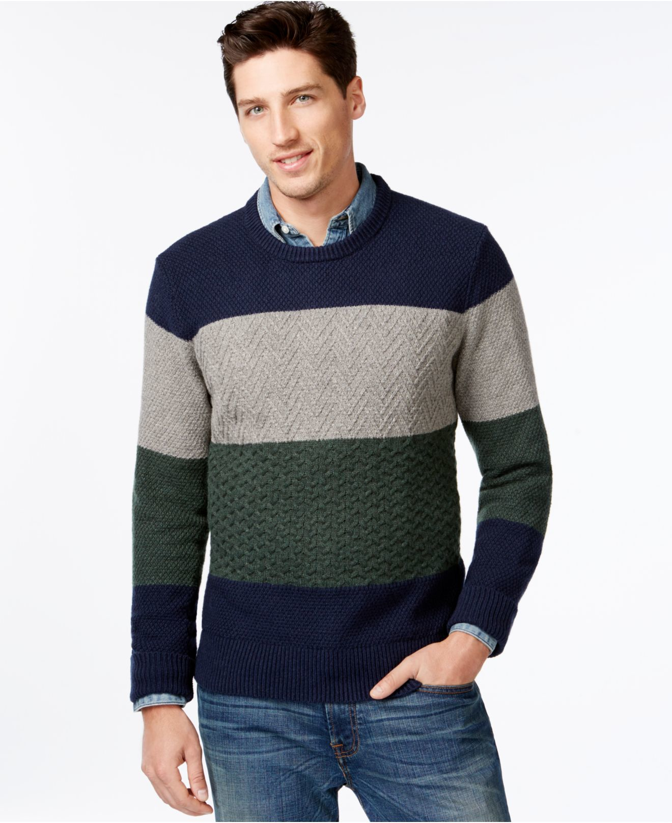 Tommy hilfiger Ziggy Colorblocked Cable-knit Sweater in Green for Men ...