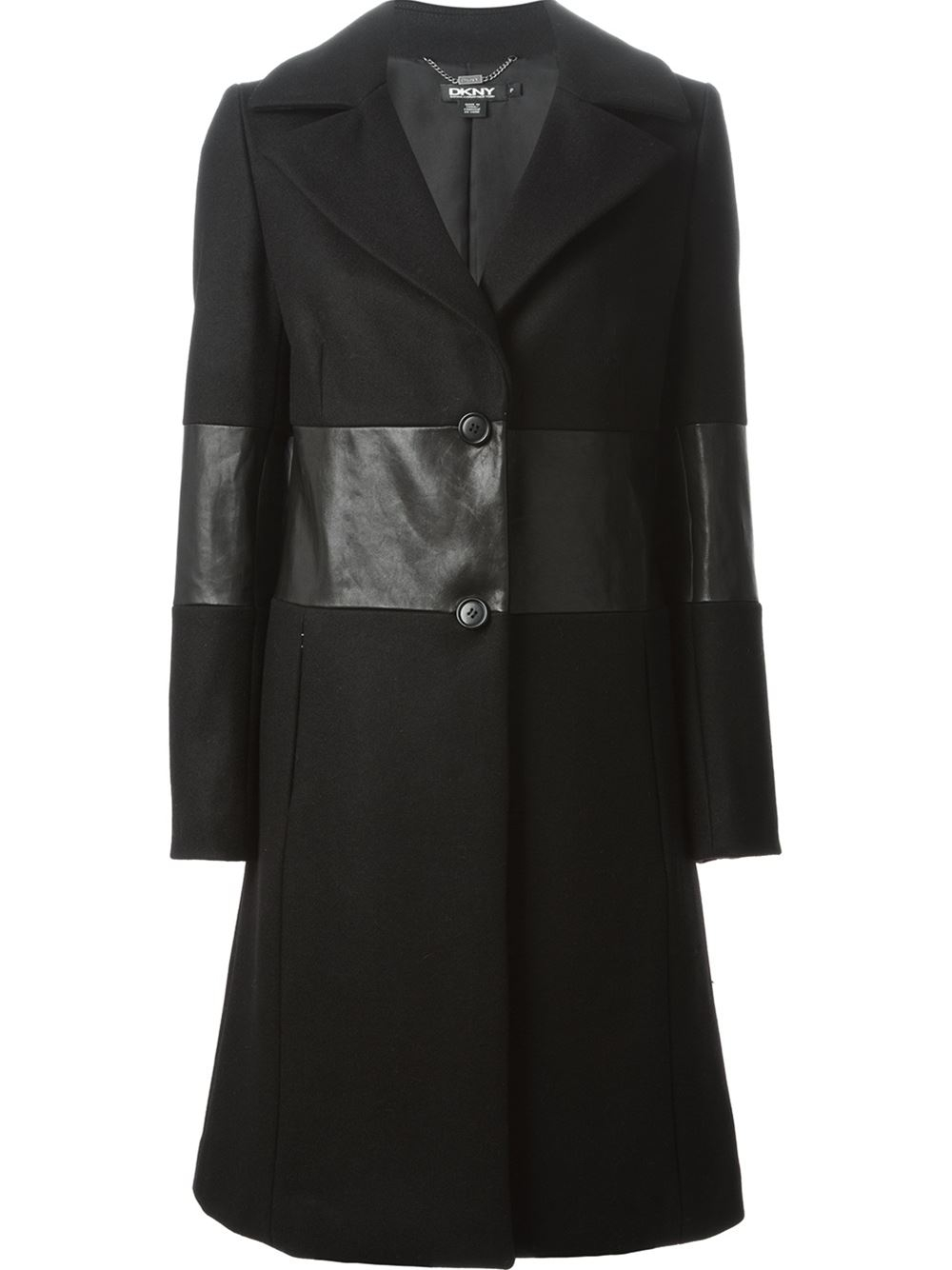 Dkny Leather Panel Coat in Black | Lyst