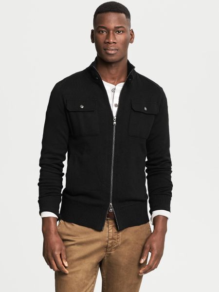 Banana Republic Chest Pocket Full-Zip Sweater Jacket in Black for Men ...