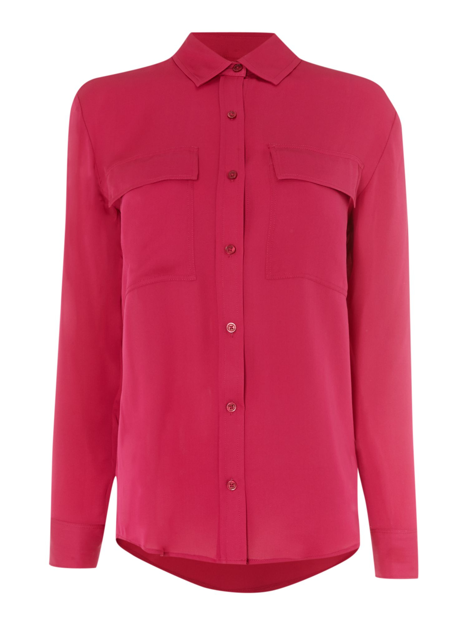 Michael Kors Long Sleeve Patch Pocket Silk Blouse in Pink | Lyst