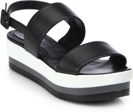 Fendi Leather Doublestrap Platform Sandals in Black | Lyst