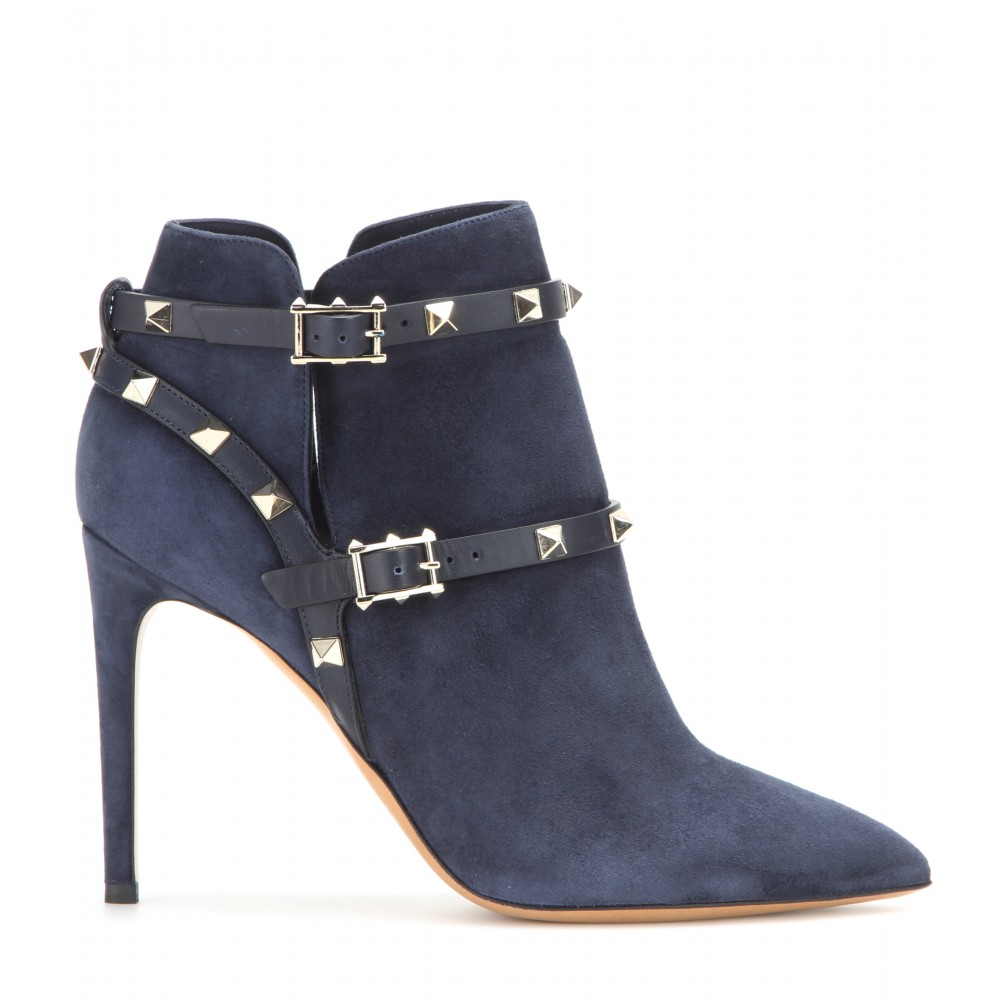 Lyst - Valentino Rockstud Suede Ankle Boots in Blue