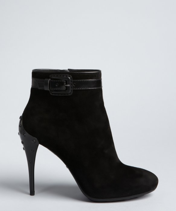 Lyst - Tod's Black Suede Leather Trimmed Buckle Detail Stiletto Ankle ...