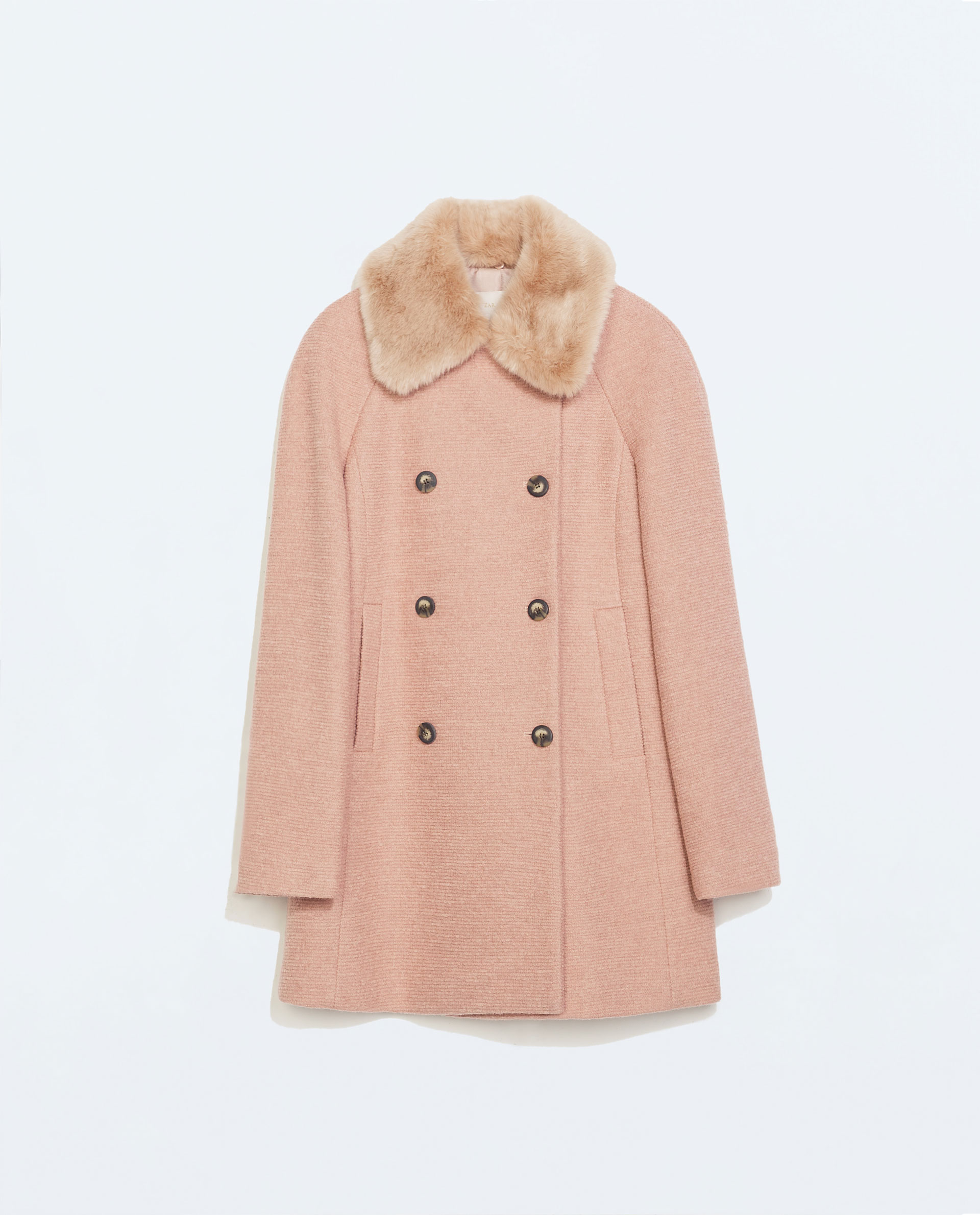 Zara Wool Coat With Detachable Fur Collar in Pink | Lyst