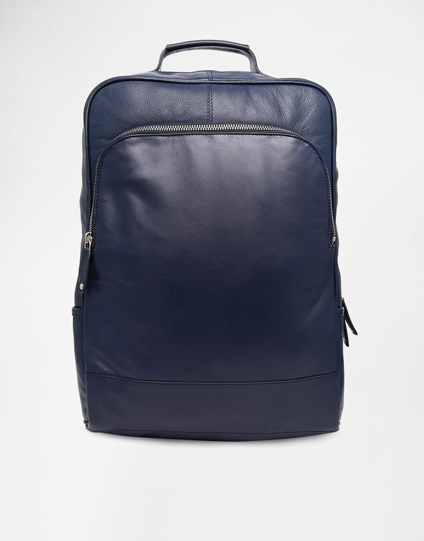 Lyst - Asos Smart Leather Backpack In Navy in Blue for Men