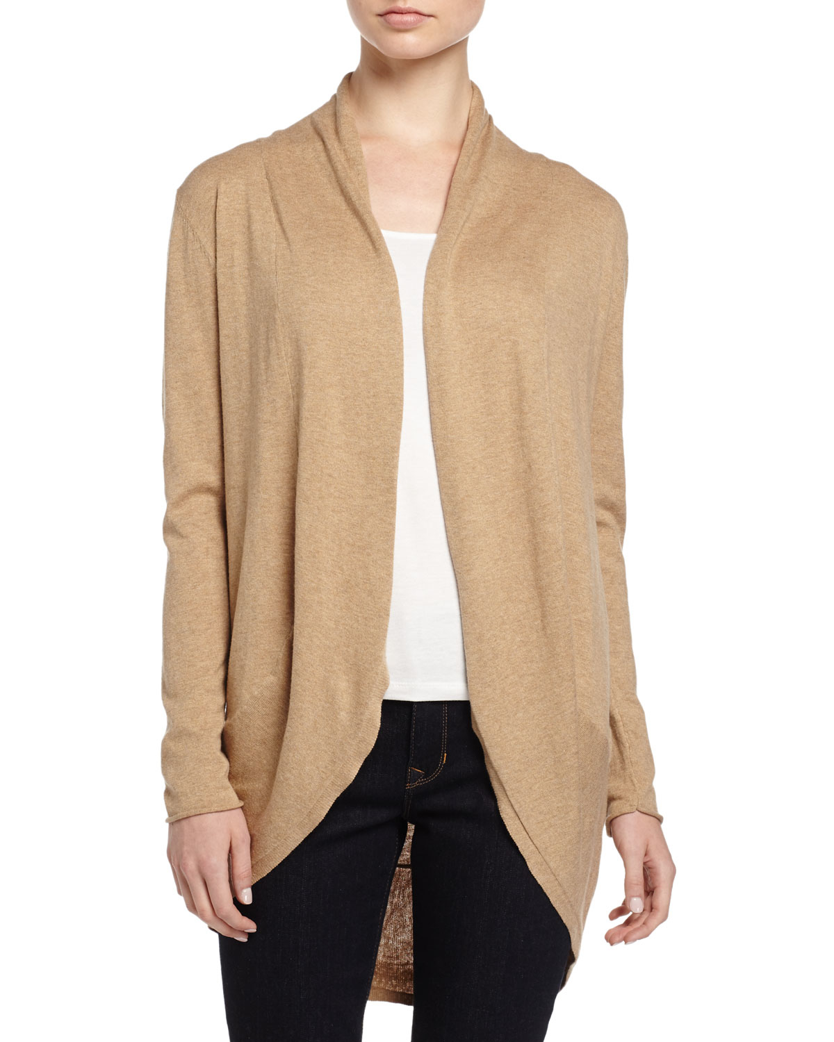 Neiman marcus Long-sleeve Knit Cocoon Cardigan in Brown | Lyst