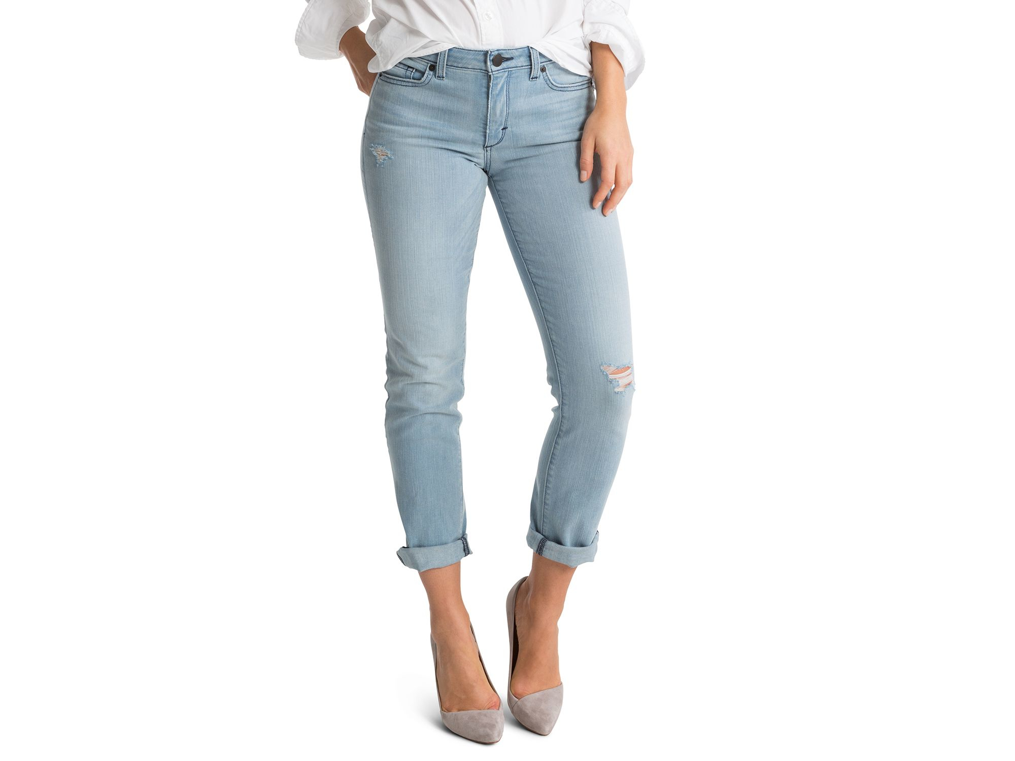 Lyst - Spanx Spanx® Denim Cropped Slim Boyfriend Jeans In Faded Blue in ...