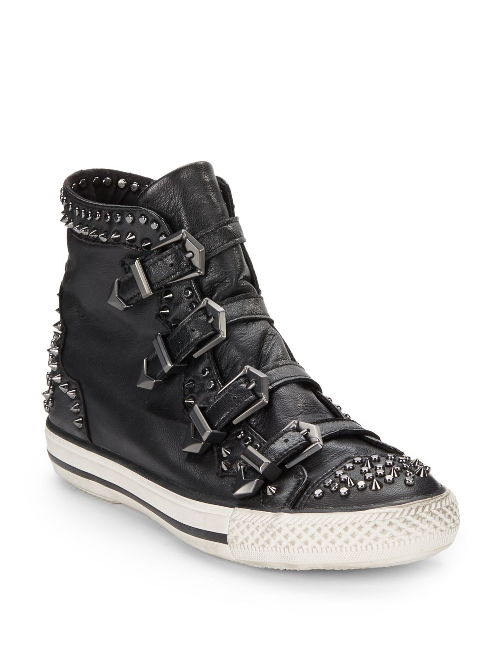 Ash Viking Studded Leather Hightop Sneakers in Black | Lyst