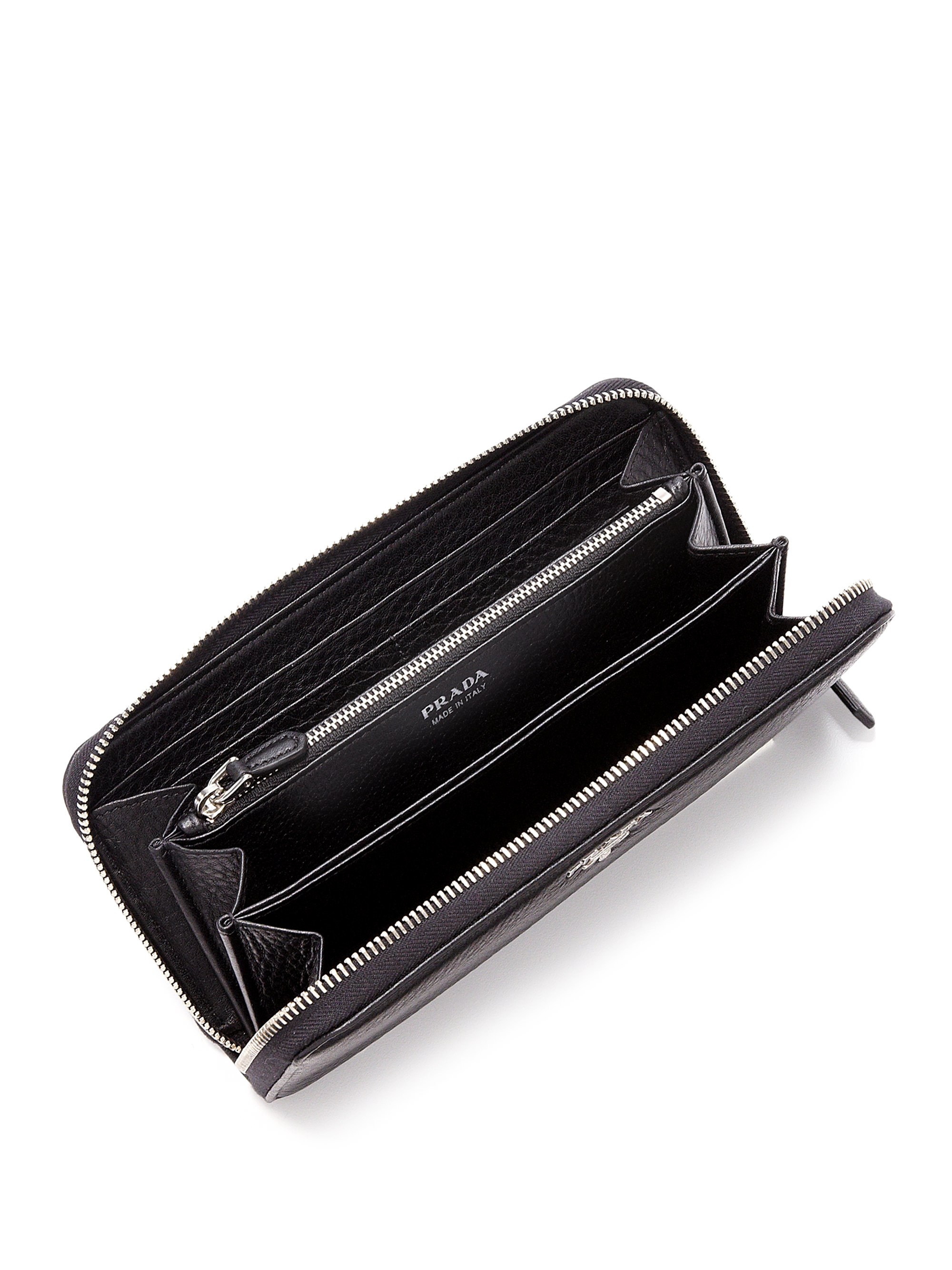 Prada Daino Leather Zip Continental Wallet in Black | Lyst  