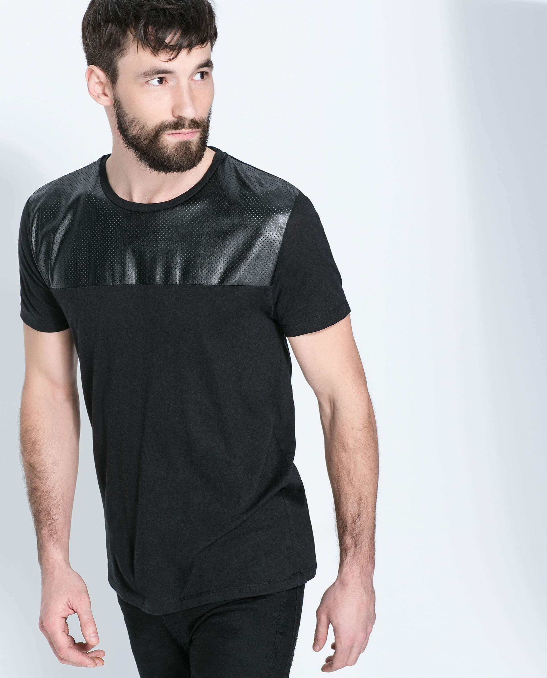 Zara Micropunch Faux Leather T-Shirt in Black for Men | Lyst