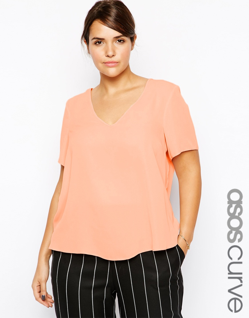 Lyst - Asos T-shirt With V-neck in Pink