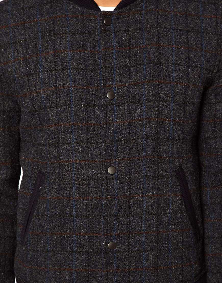 Lyst ASOS Harris Tweed Bomber Jacket in Gray for Men