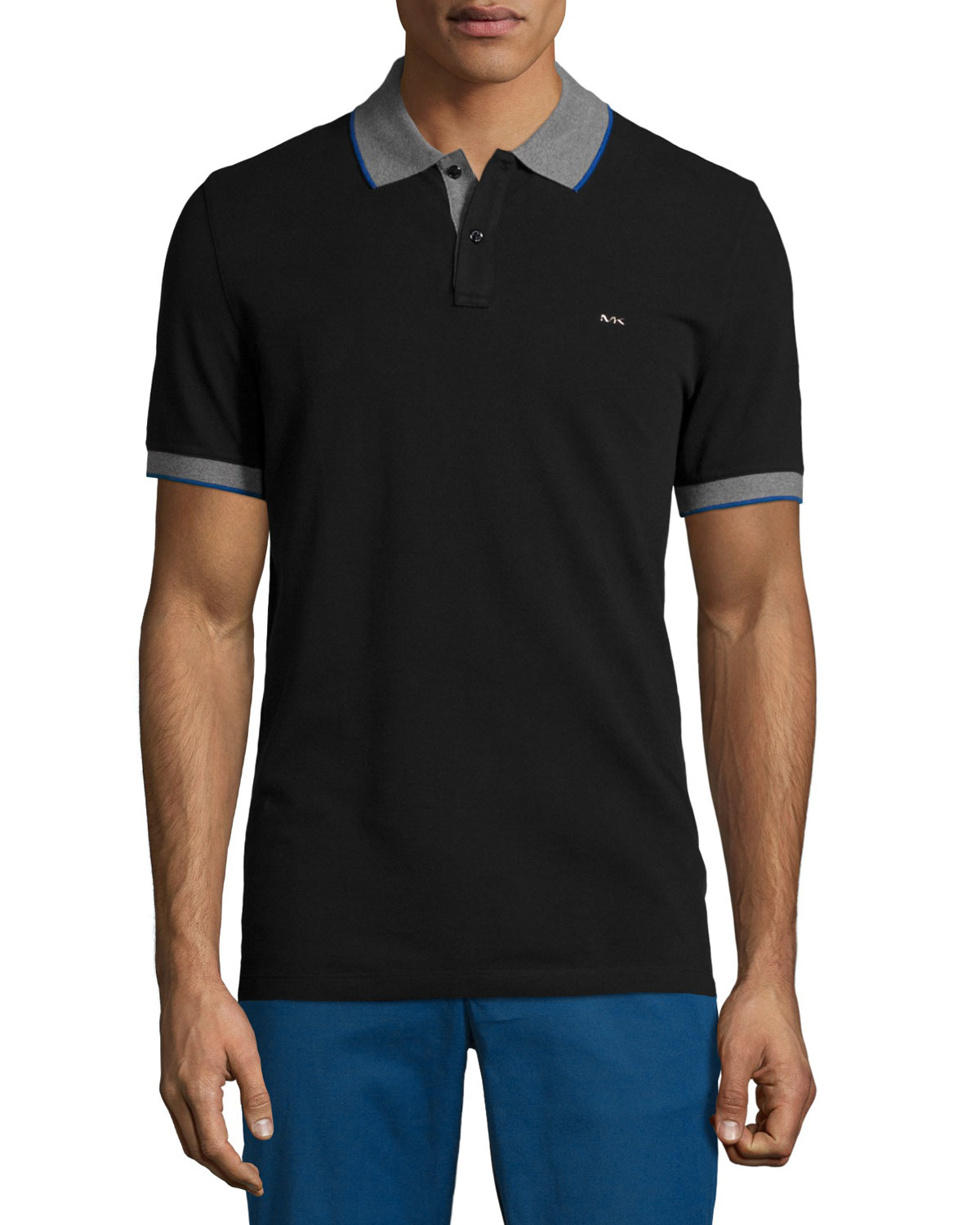 Lyst Michael Kors Tape Tipped Short Sleeve Pique Polo Shirt In Black For Men