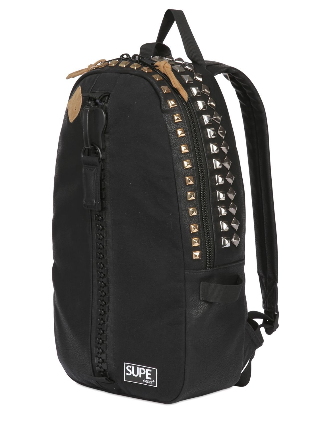 Lyst Supe design Studded Faux Leather Backpack in Black