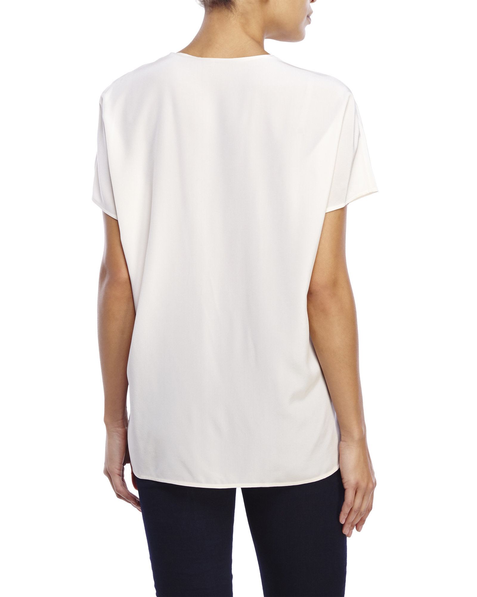 lyst vince split neck cap sleeve top in white lyst vince split neck cap sleeve top in white