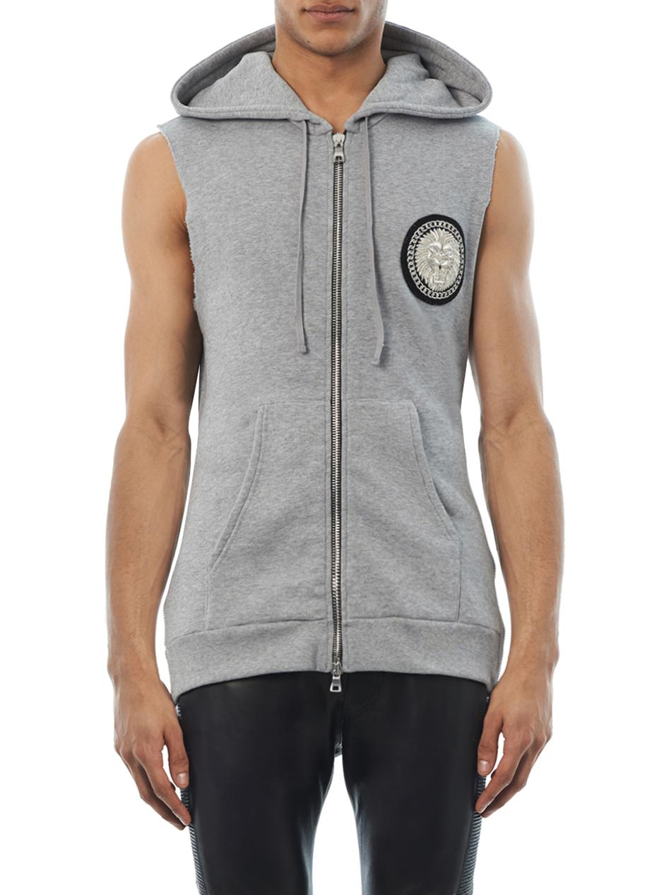 Lyst - Balmain Sleeveless Hooded Sweatshirt in Gray for Men