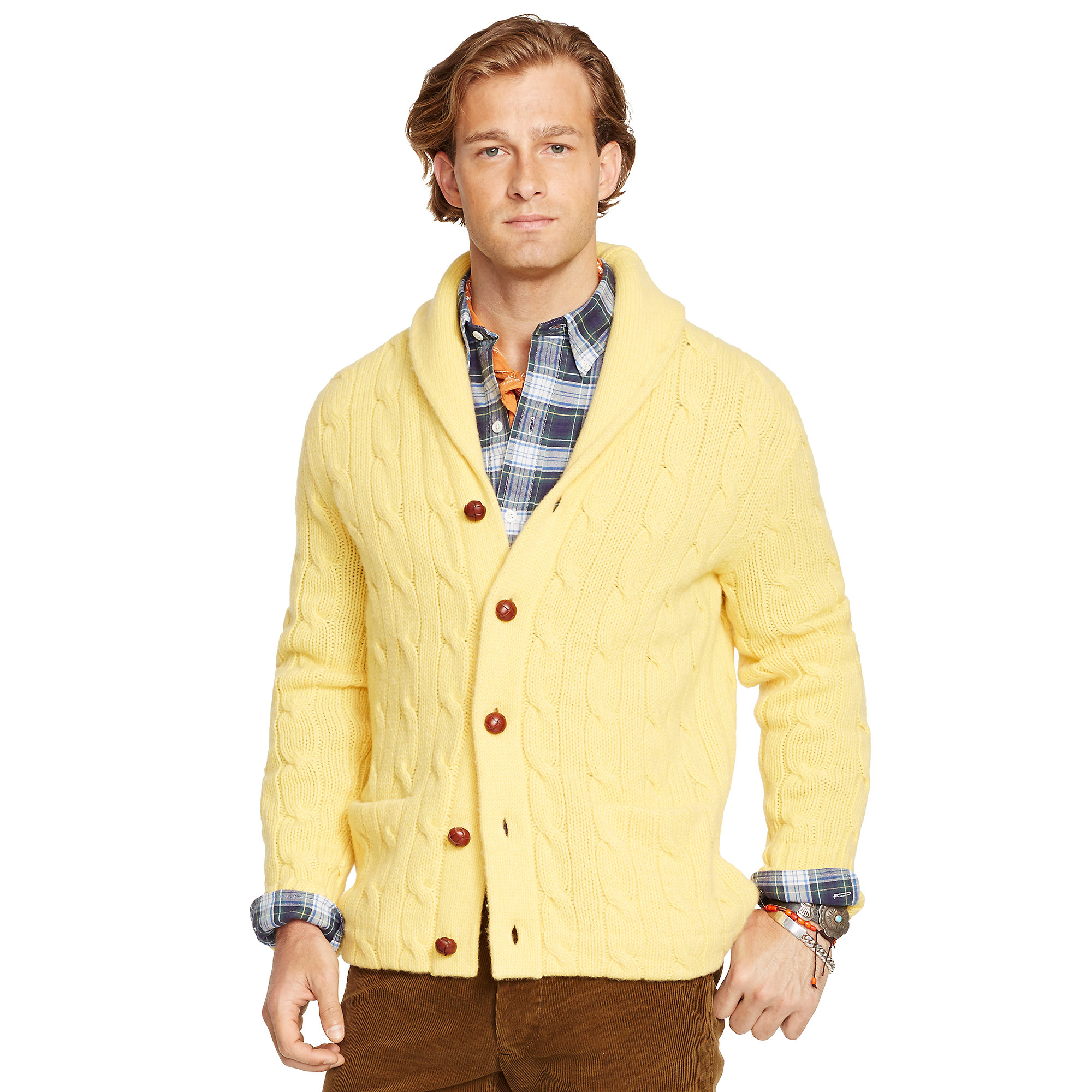 Lyst Polo  Ralph Lauren Cable Shawl Cardigan  in Yellow 