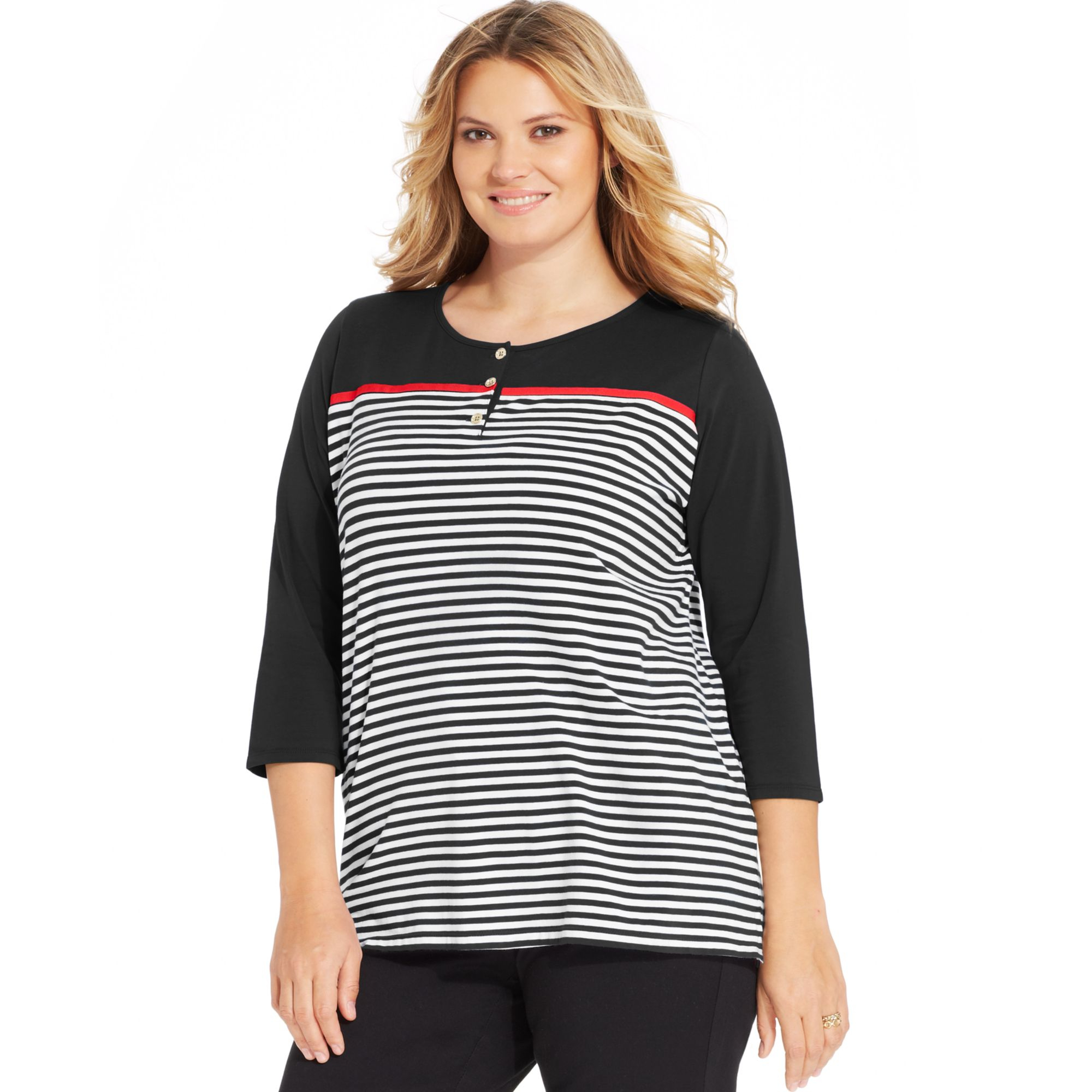 Jones New York Signature Plus Size Threequartersleeve Striped Top in ...