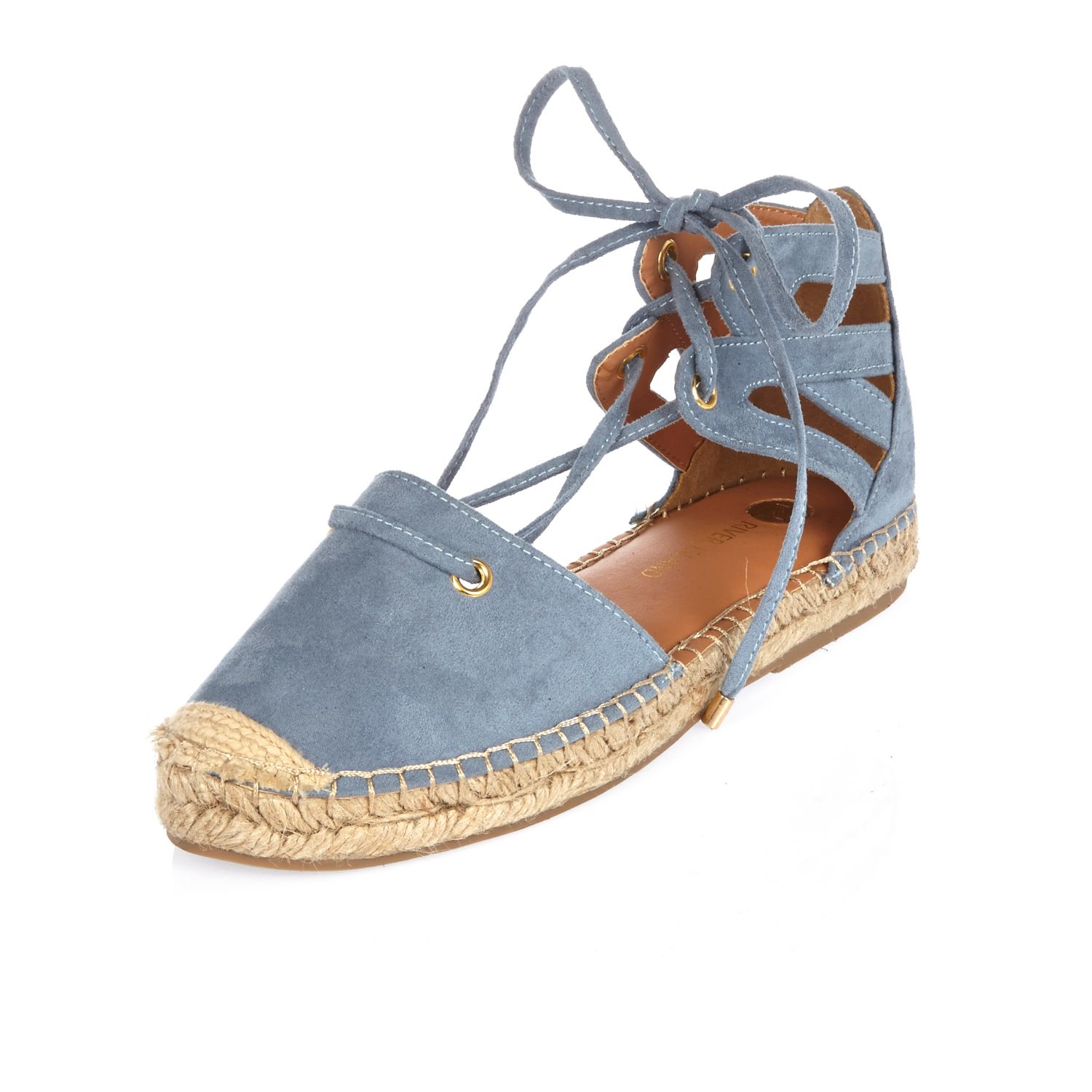 River island Blue Tie-up Espadrille Sandals in Blue | Lyst