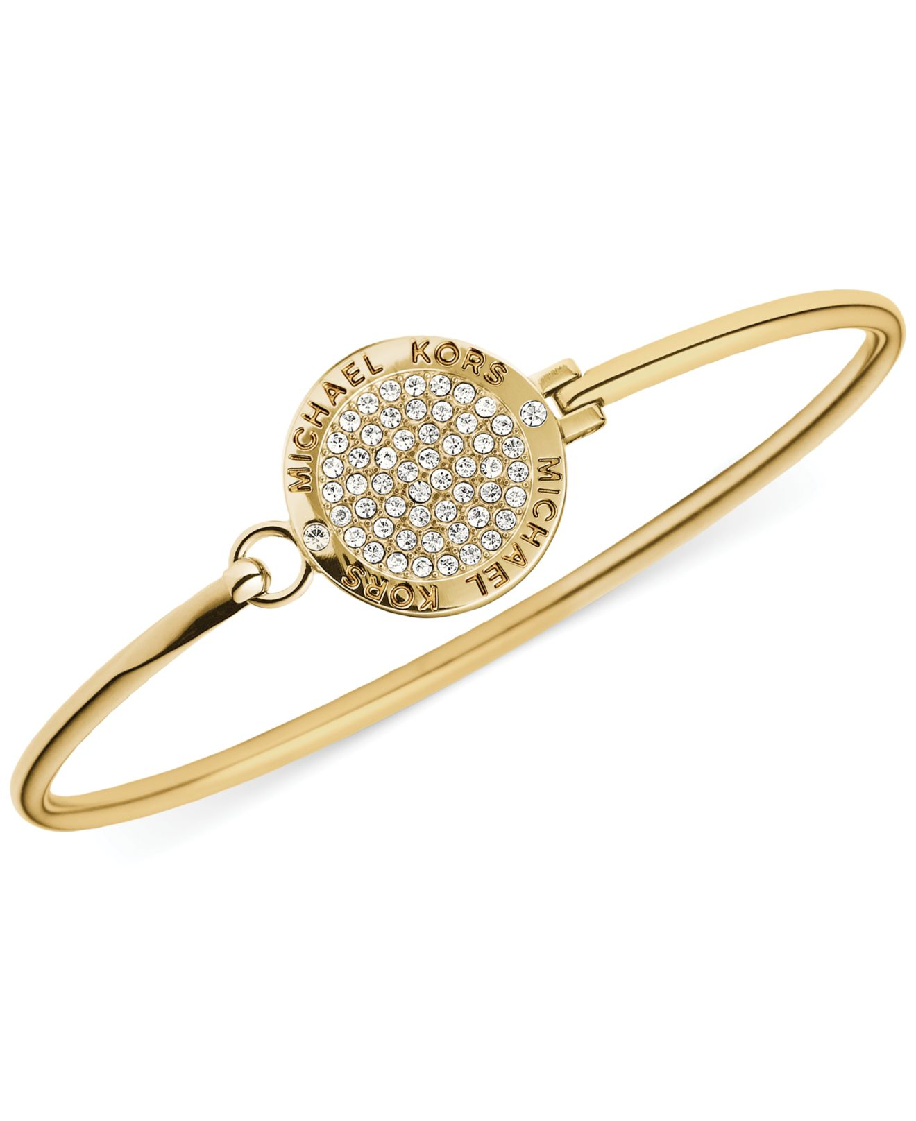 Lyst - Michael Kors Gold-Tone Logo-Etched Crystal Pavè Disc Bracelet in ...
