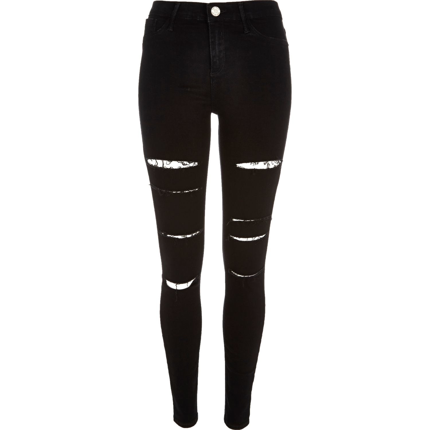 River Island Black Super Ripped Molly Jeggings in Black | Lyst