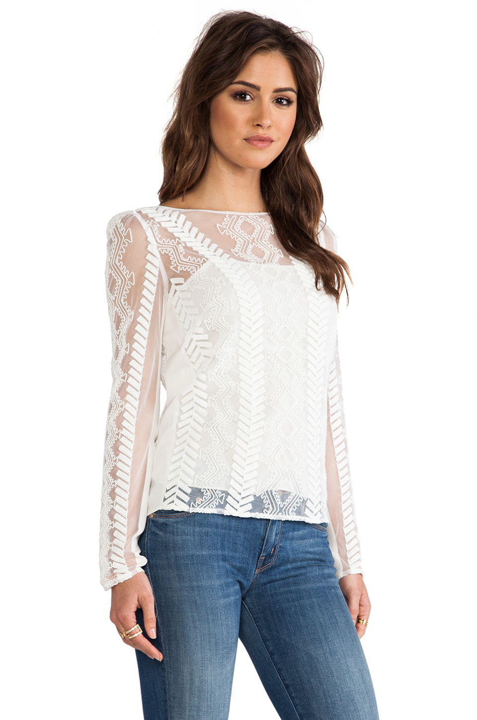 Lyst - Catherine Malandrino Long Sleeve Top in Blanc in Natural