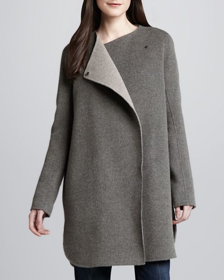 Vince Womens Asymmetric Felt Coat in Gray (BLACK) | Lyst