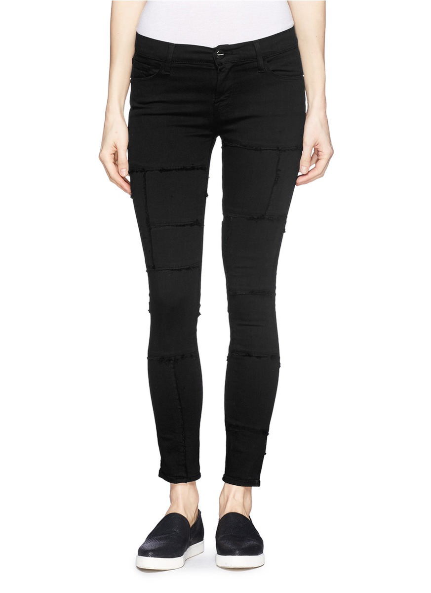 Lyst - Frame 'Le Skinny De Jeanne' Frayed Panel Jeans in Black