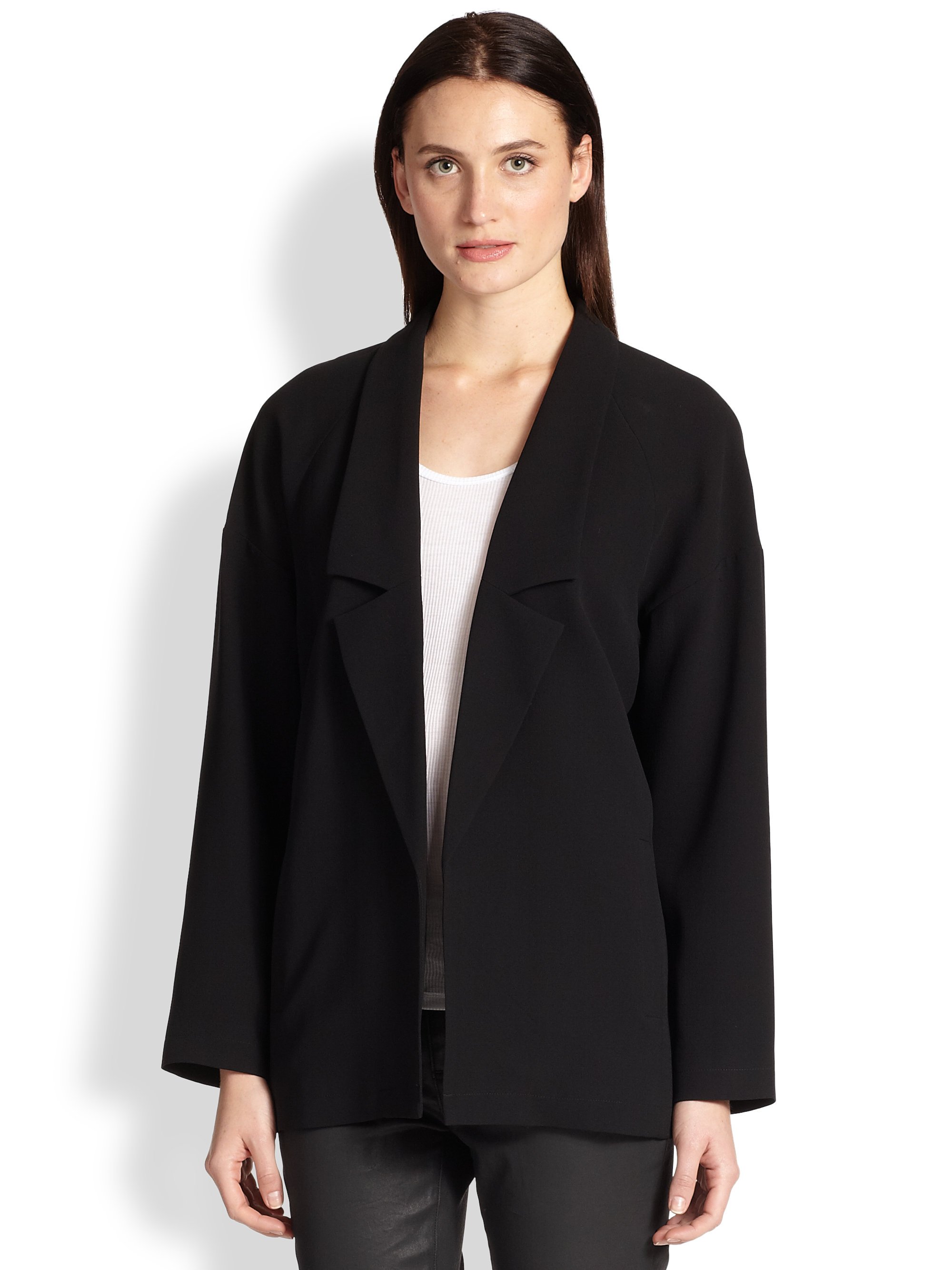 Lyst - Eileen Fisher Open-Front Silk Crepe Jacket in Black