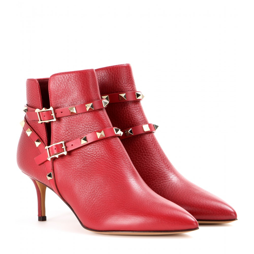 Lyst - Valentino Rockstud Leather Ankle Boots in Red