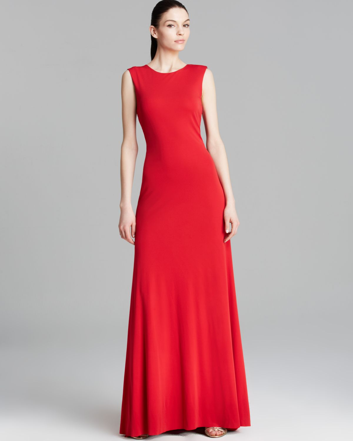 Lyst - Vera Wang Gown - Cap Sleeve Open Back Jersey in Red