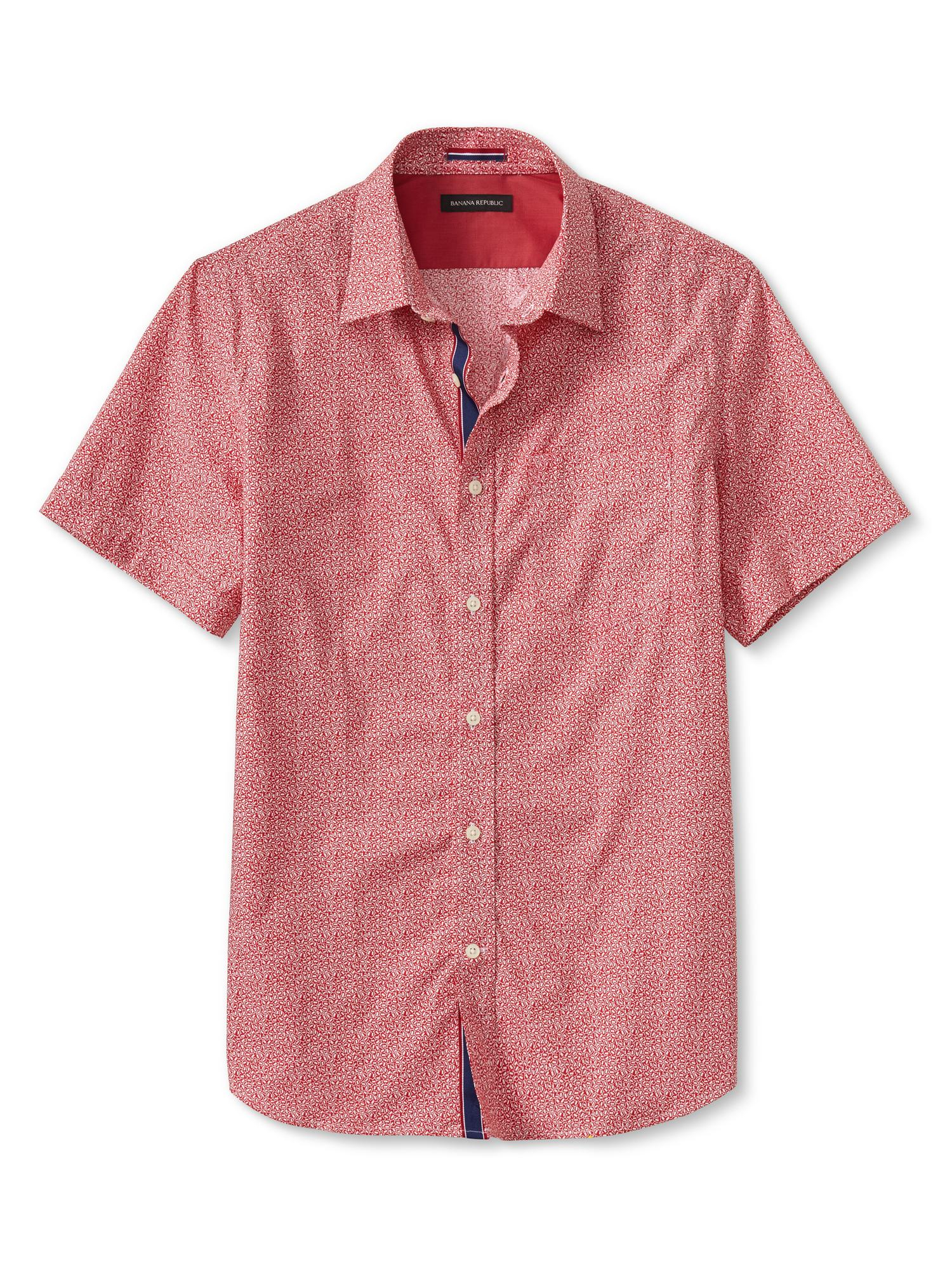 Banana Republic Slim-Fit Squiggle-Print Short-Sleeve Shirt in Pink for ...