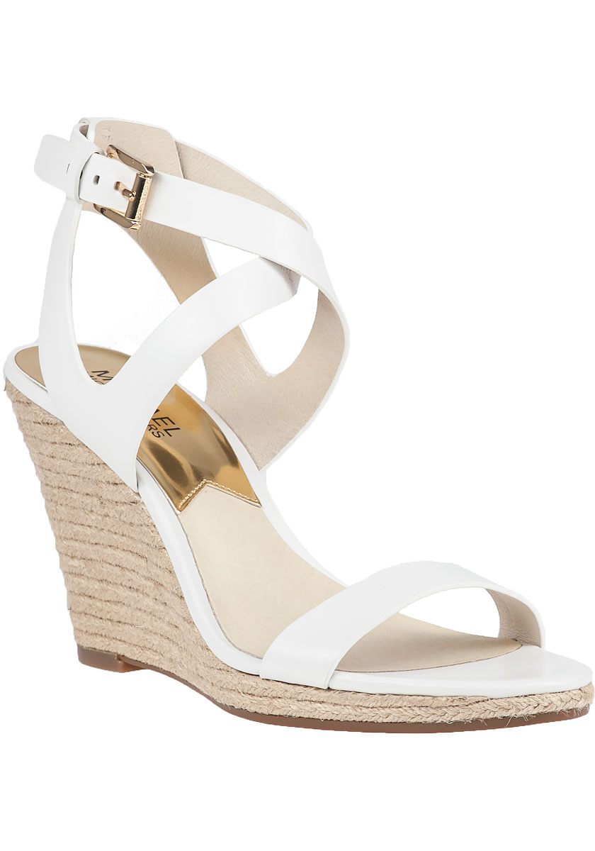 MICHAEL Michael Kors Leather Kaylee Wedge Sandals in White Leather ...