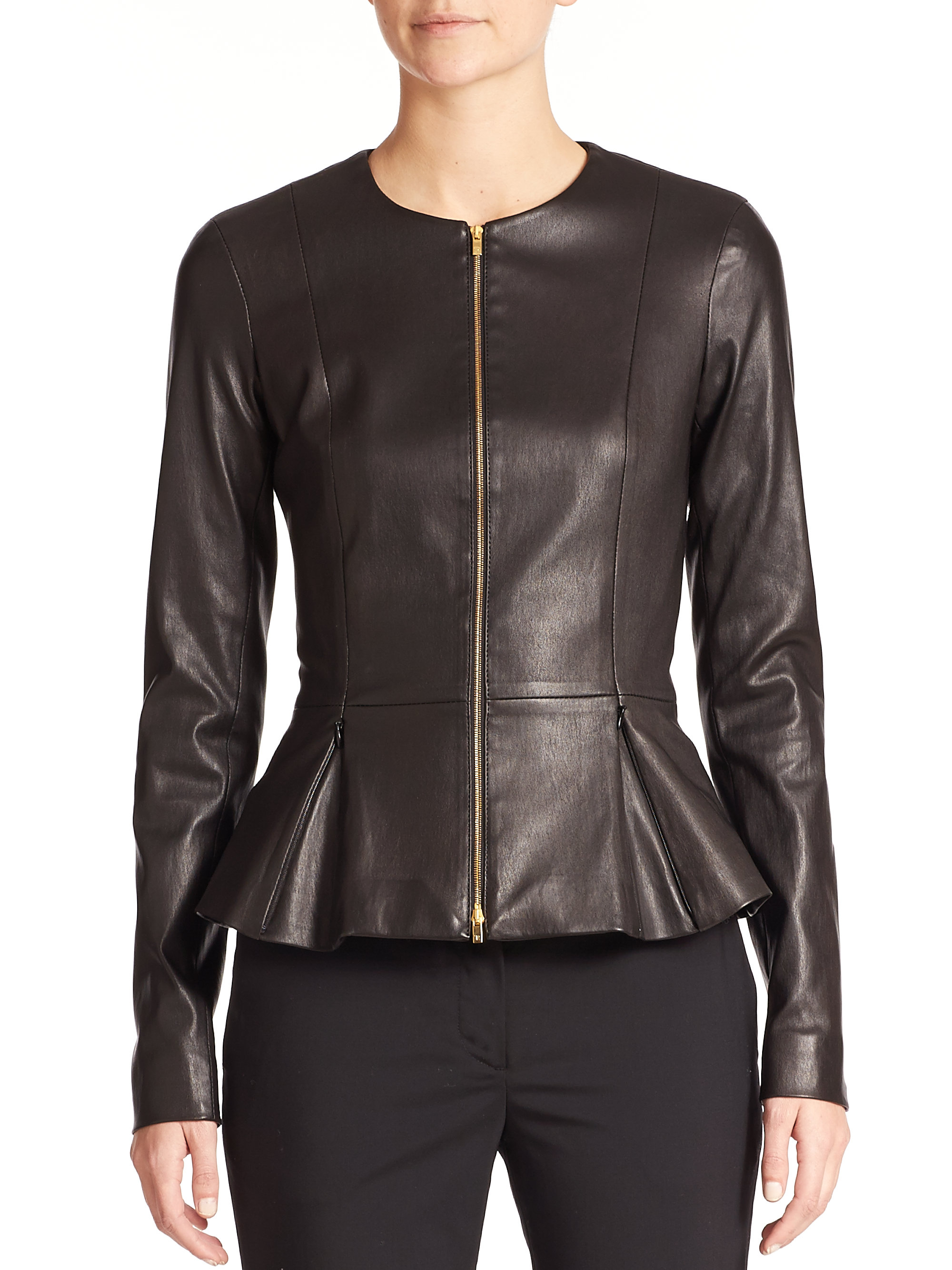 The row Anasta Leather Peplum Jacket in Black | Lyst