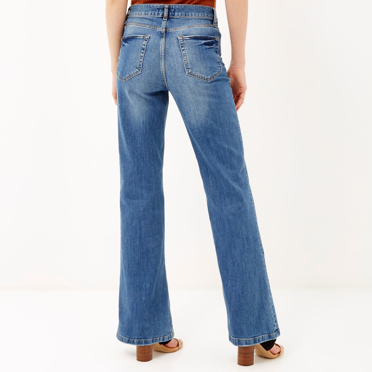Lyst - River Island Mid Wash Wide Leg Flare Jeans in Blue