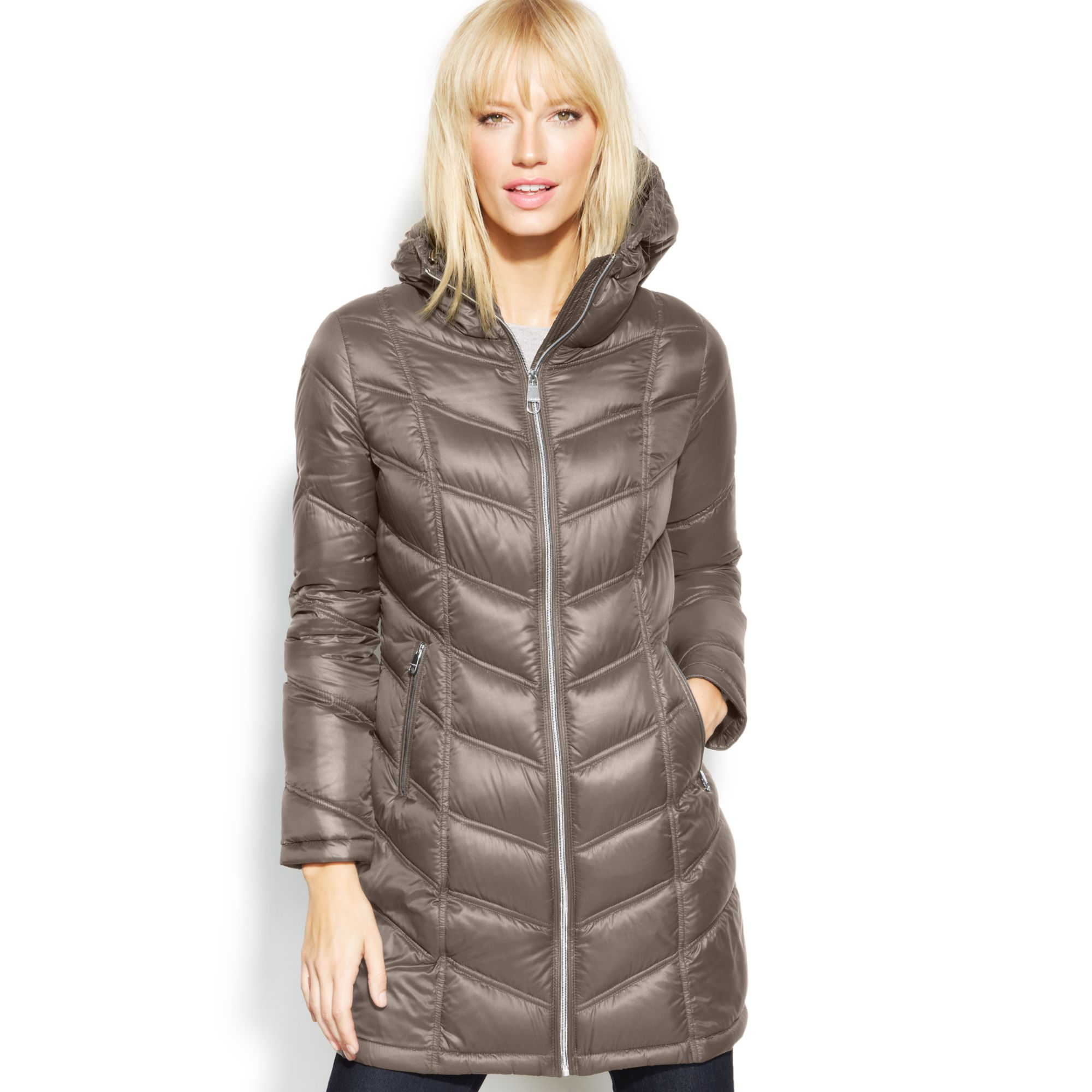 Calvin Klein Quilted Down Packable Puffer Coat in Gray (Taupe) | Lyst