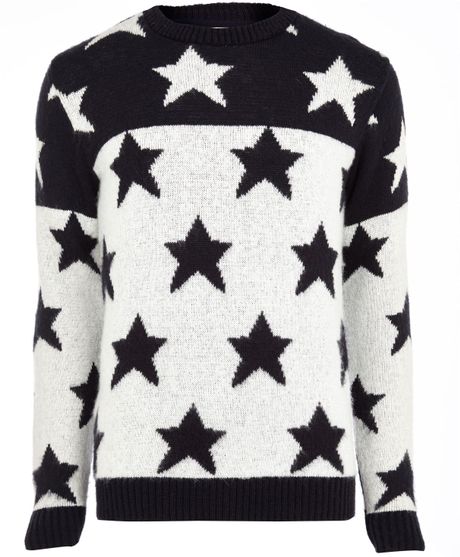 River Island Navy Two-Tone Star Jumper in Blue for Men (navy) | Lyst