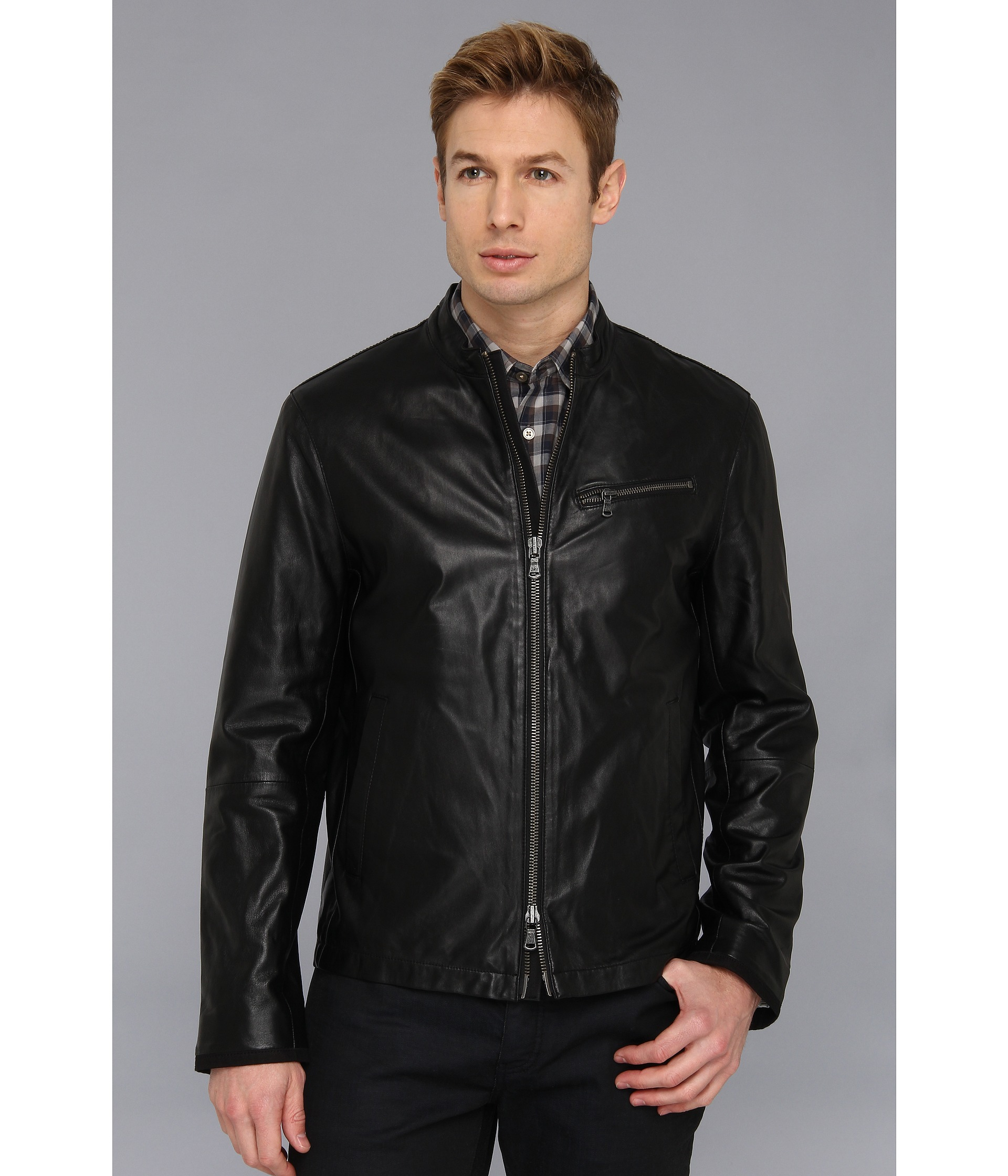 John varvatos Moto Jacket W/ Canvas Details in Black for Men | Lyst