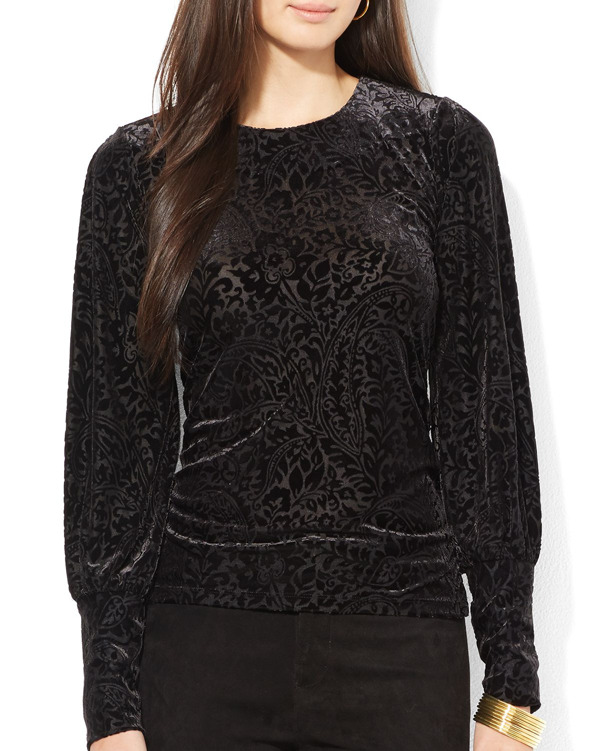 Lyst Ralph Lauren Lauren Petites Paisley Velvet Top in Black