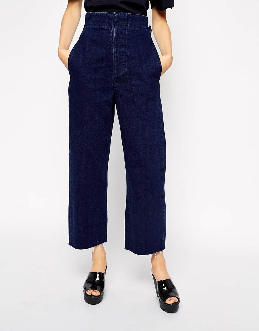 Lyst - Asos High Waist Wide Leg Jean In Indigo in Blue