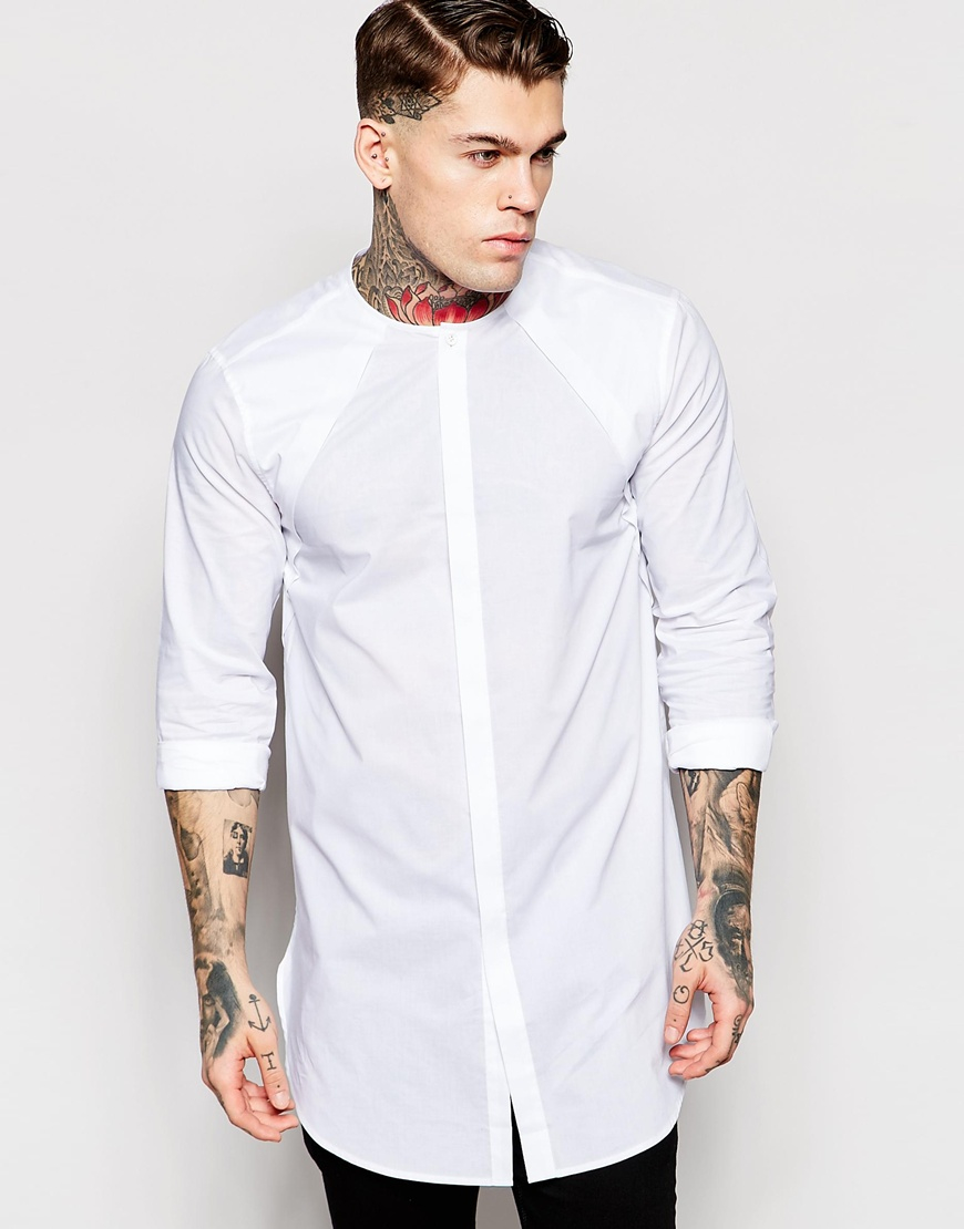 Lyst - Asos Longline Shirt With Concealed Placket And Long Sleeves in ...