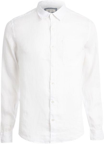 River Island White Long Sleeve Linen Shirt in White for Men | Lyst