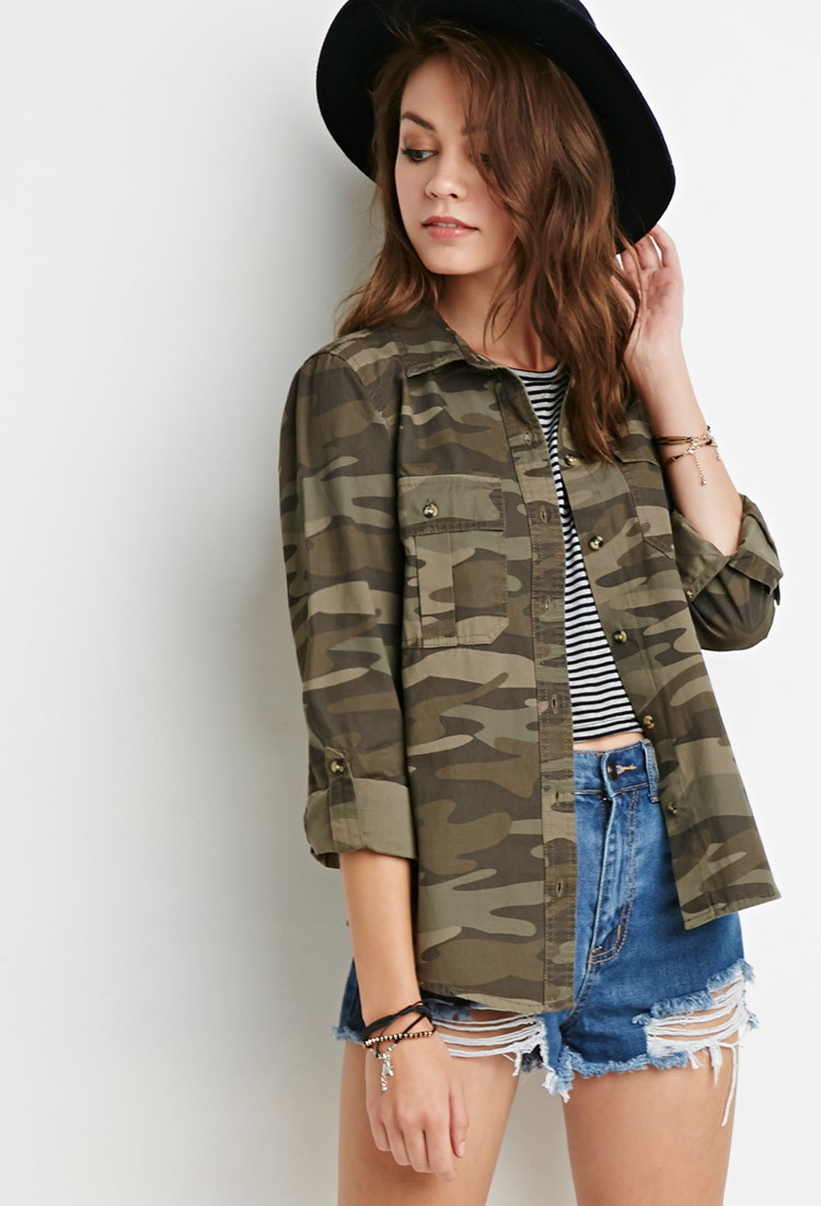 Forever 21 Camo Print Jacket In Green Lyst