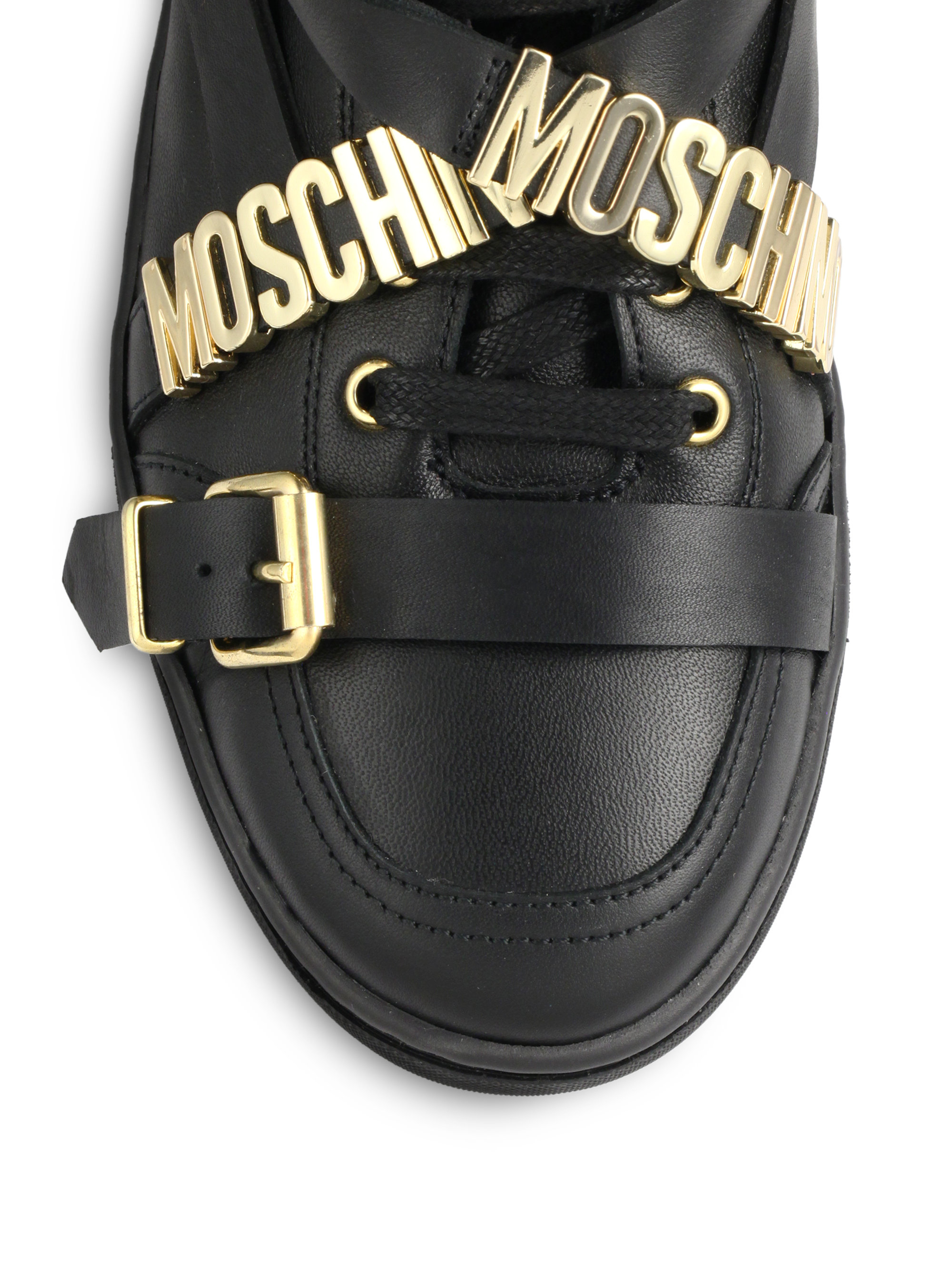 moschino logo leather platform sneakers