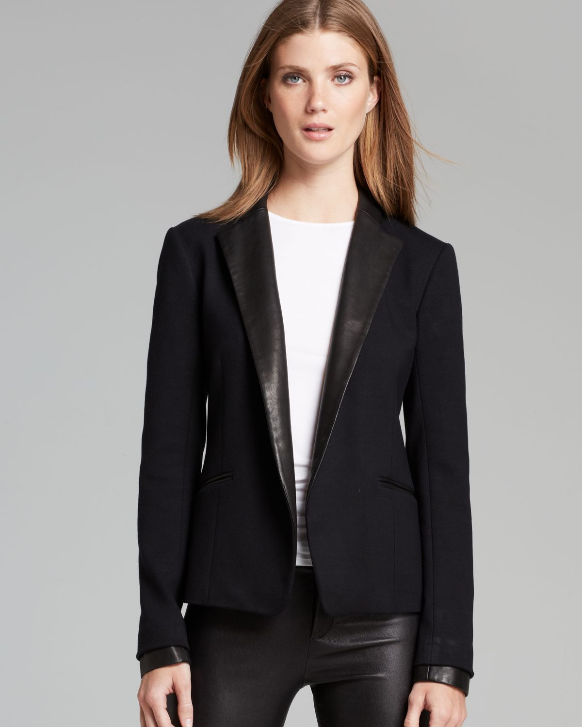 Lyst - Theory Blazer - Leandria Classical Leather Trim in Black