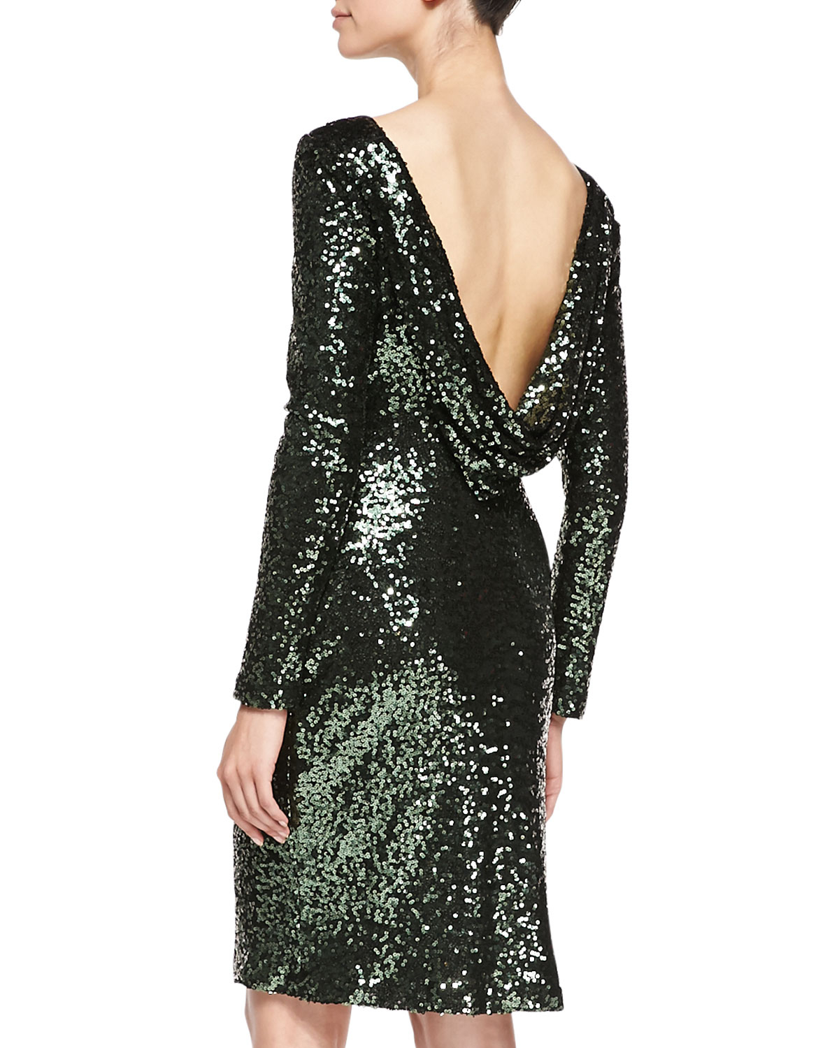 badgley mischka long sleeve sequin gown