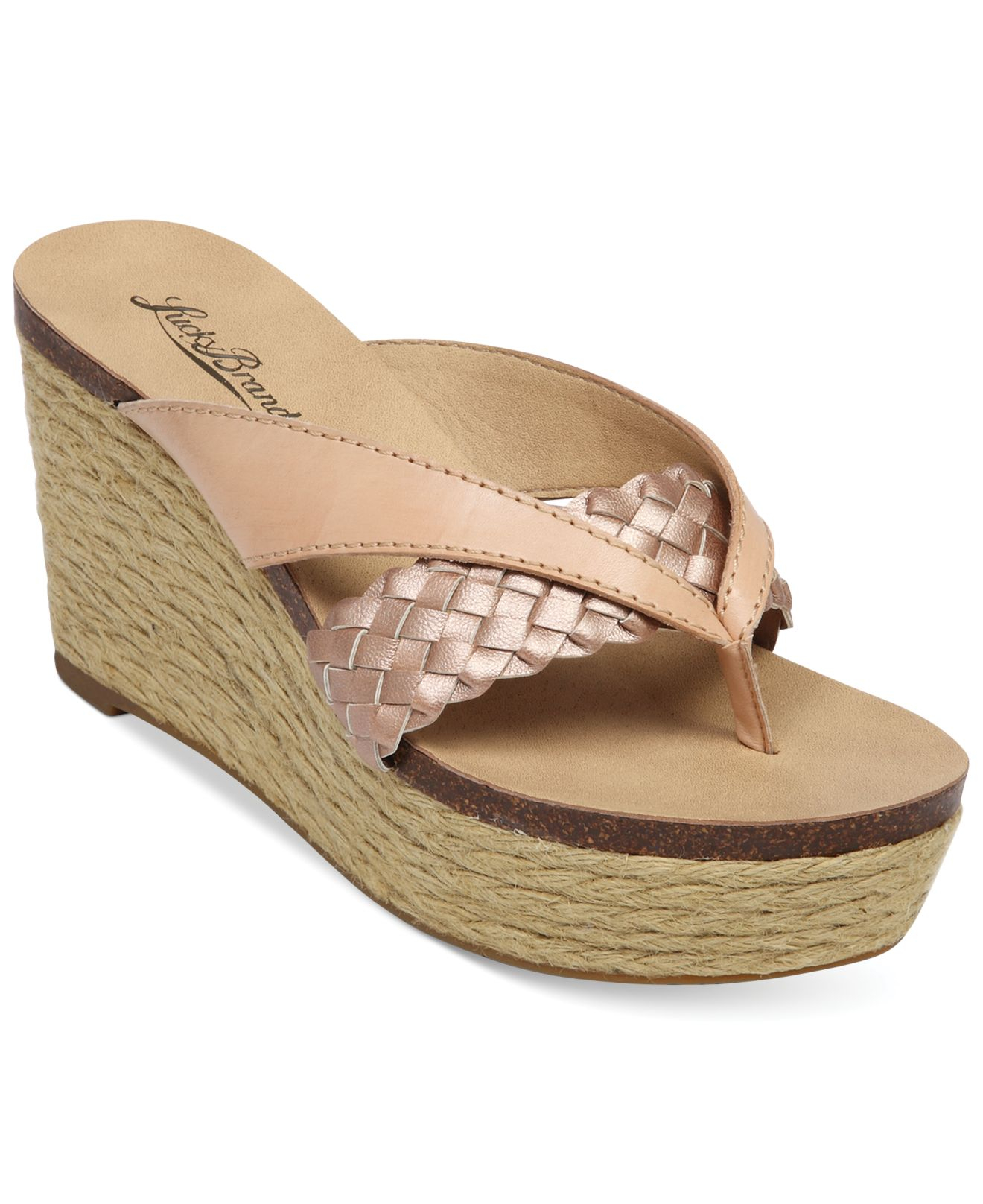 Lucky brand Women'S Norrah Platform Wedge Thong Sandals in Natural | Lyst