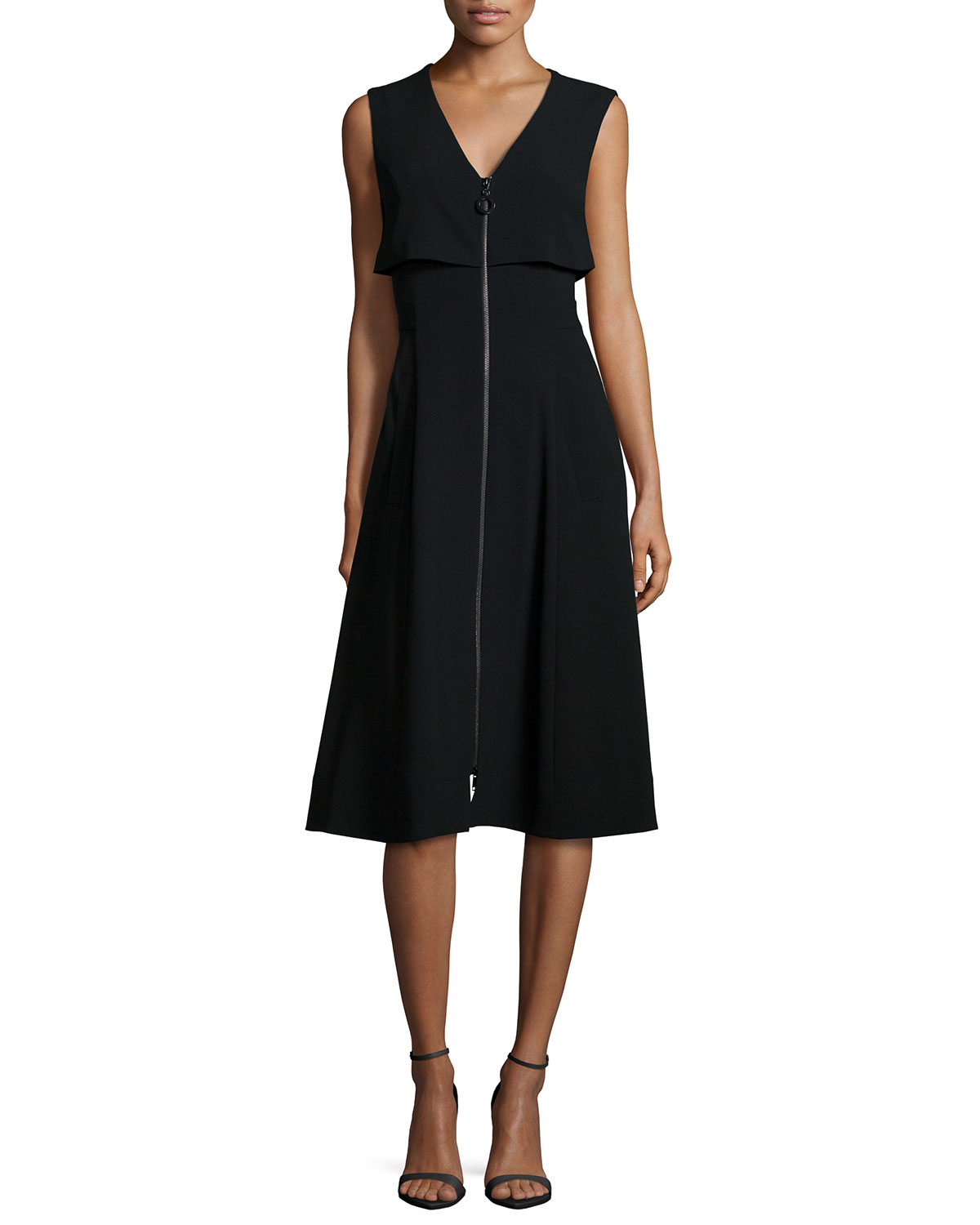 Lyst - Dkny Sleeveless Zip-front Fit-&-flare Dress in Black